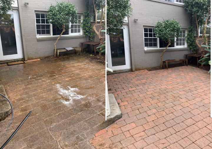 High pressure cleaning a driveway
